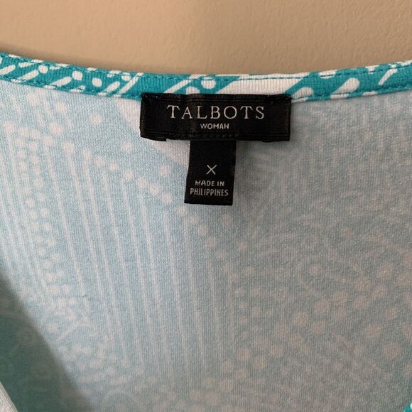 Talbots Woman Dress With Tie Sleeveless Size X Floral Turquoise White Stretch B2 - Picture 3 of 3